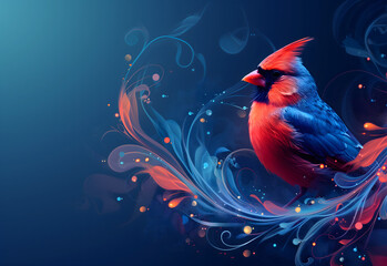 Colorful Bird Perched on Blue Background. AI.