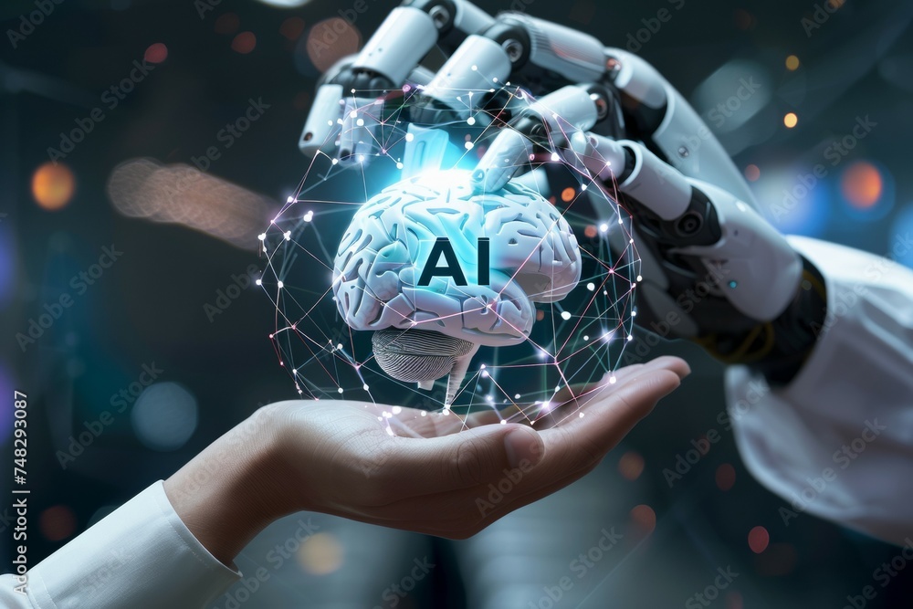 Poster ai brain concept. background with selective focus and copy space