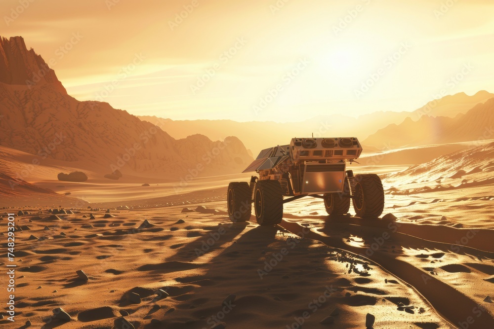 Poster mars rover. background with selective focus and copy space