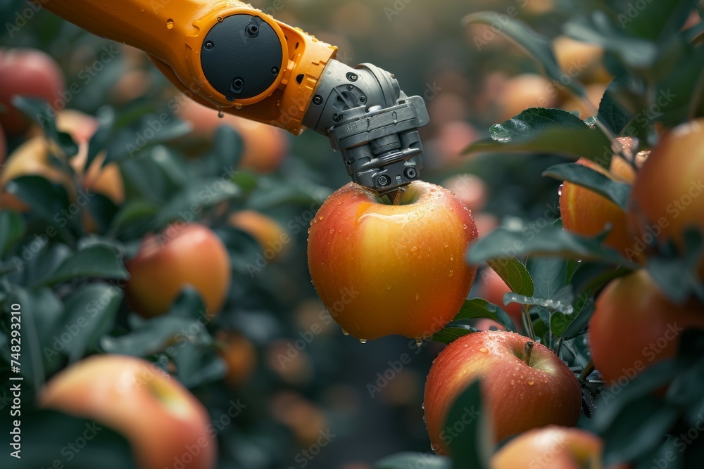 Poster modern farm with robots. background with selective focus and copy space