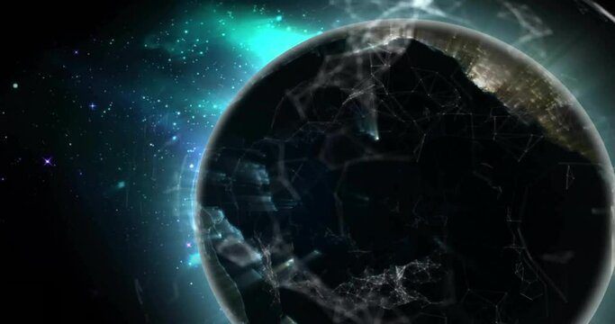 Animation of globe with network of connections on black background
