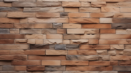 Abstrakcyjne ceglane tło - dekoracyjna murowana ściana z cegły z kamienia, tapeta trójwymiarowa. Surowe wykończenie wnętrza