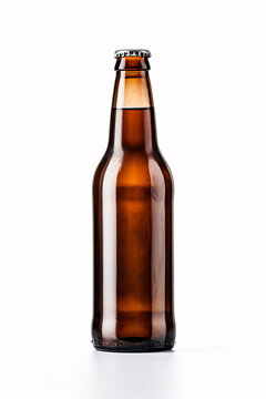 Brown glass beer bottle isolated on white background