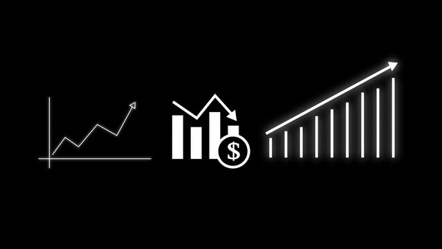Business graph icons, Animated stock charts white icons. Financial planning line animation. Banking and Finance Concept Icon.
