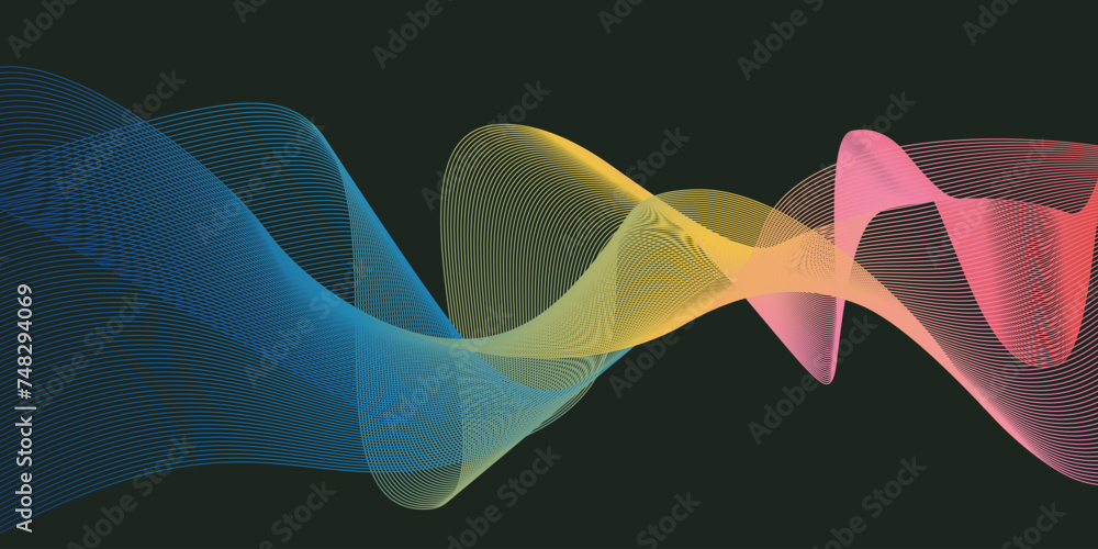 Aufkleber vector abstract multicolorful flowing wave lines isolated on black background. color gradient minima
