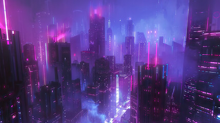 Cyberpunk Cityscape: Futuristic City Illustration with Neon Lights. Isolated Premium Vector. White Background