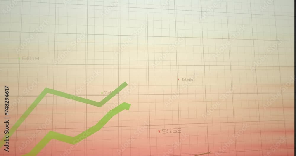 Poster animation of financial data processing on beige background