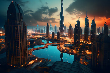 A top view of a beautiful view of Dubai city - obrazy, fototapety, plakaty