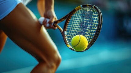 The tennis woman player strikes the ball with finesse and power executing precise shots with speed - obrazy, fototapety, plakaty