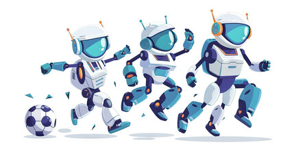 Robot Soccer Team: Illustration of a Team of Robots Playing Soccer. Isolated Premium Vector. White Background