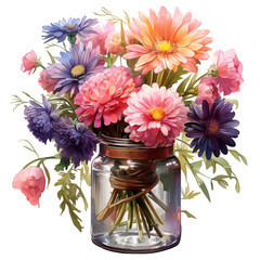 flowers in a glass jar realistic isolated white background