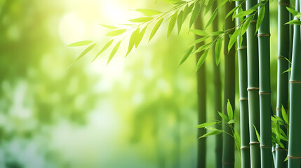 Green bamboo forest background, green bamboo swaying in the wind