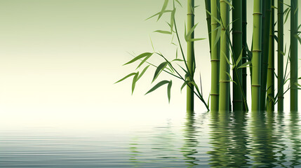 Naklejka premium Green bamboo forest background, green bamboo swaying in the wind