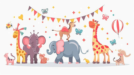 Obraz premium Animal Circus Poster: Circus Poster Featuring Performing Animals. Isolated Premium Vector. White Background
