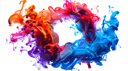 Vibrant Abstract Art: A Dynamic Explosion of Color and Motion in a Circle, Depicting a Wave of Paint Drops on a White Canvas