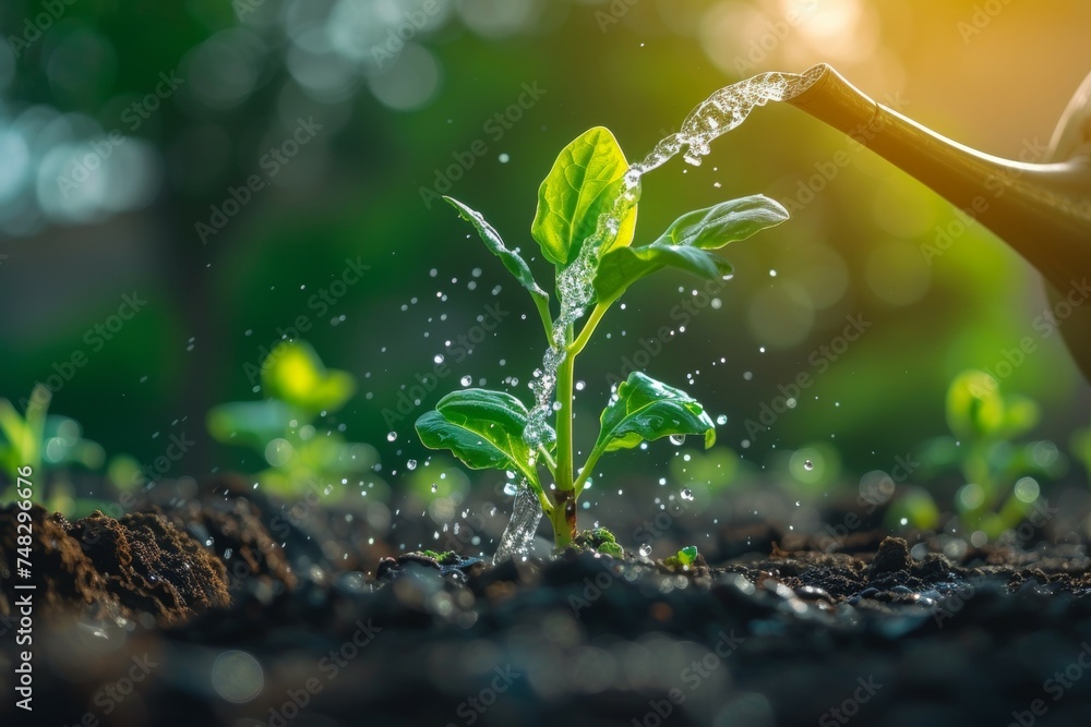 Poster watering and irrigation concept. backdrop with selective focus and copy space