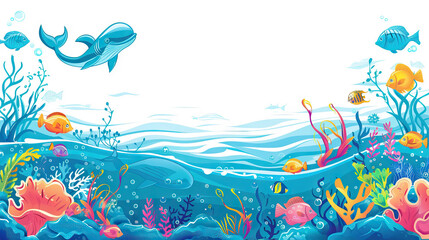 Underwater Adventure Banner: Underwater Scene Banner for Kids' Events. Isolated Premium Vector. White Background