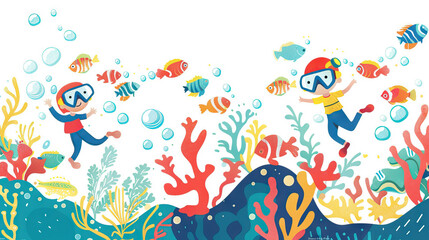 Underwater Adventure Banner: Underwater Scene Banner for Kids' Events. Isolated Premium Vector. White Background