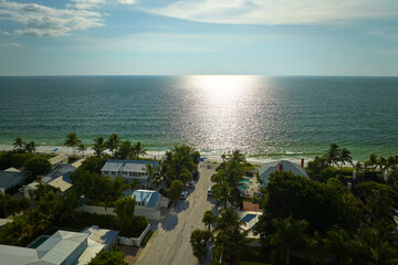 American waterfront houses in rural US suburbs. View from above of large residential homes in island small town Boca Grande on Gasparilla Island in southwest Florida