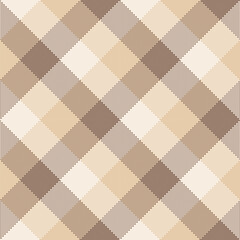 Buffalo Plaid seamless patten. Vector diagonal checkered brown and beige plaid textured background. Traditional gingham fabric print. Flannel plaid texture for fashion, print, design, decor.