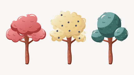 Set of colorful trees, spring season. Vector illustration 