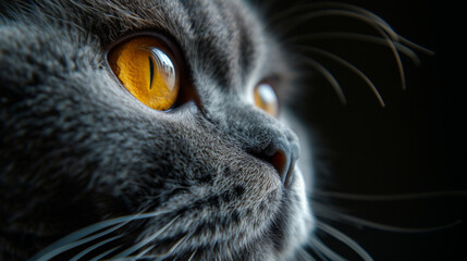 Brown eyes of a British cat, realistic photo