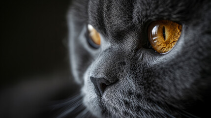 Brown eyes of a British cat, realistic photo