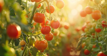 a farm full of tomato plants growing in sunlight