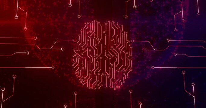 Animation of digital data processing over computer circuit board brain