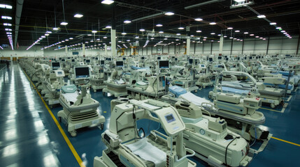Fototapeta premium A large warehouse bustling with activity, filled with numerous machines and equipment working to carry out various tasks efficiently and effectively