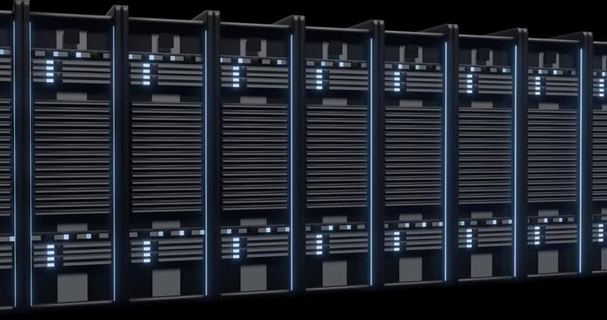 Animation of ai digital data processing and brain over computer servers