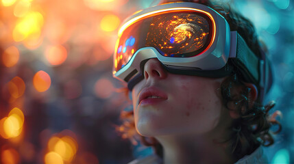 Young man wearing head set and enjoy virtual reality 