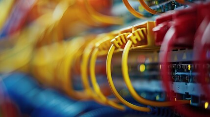 Colorful Network Cables Connected to a Server