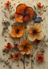 Postcard with real flat-dried exotic flowers