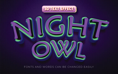 Night owl 3d editable text effect style