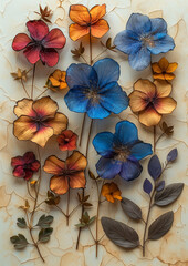 Postcard with real flat-dried exotic flowers