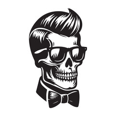 Skull Wearing glasses, Stylish skull black and white, Trendy Elements with retro photocopy effect, Skull,
