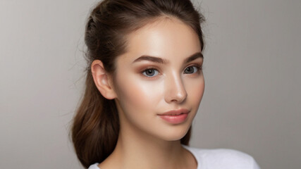 Portrait of young natural beautiful woman with healthy glowy skin	