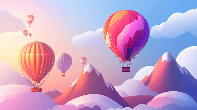 Holographic hot air balloon icons floating in the sky, representing balloon tours and aerial adventures.