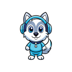 Cute husky wearing headphone vector illustration