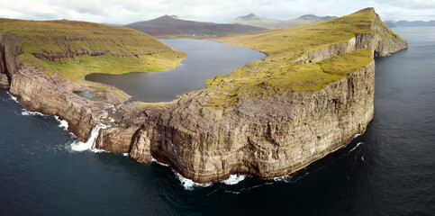 The beautiful scenery of the Faroe islands at Bosdalafossur - 748303663