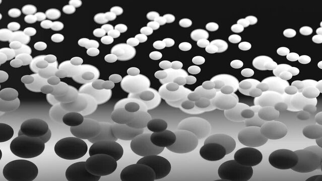 biochemistry bubbles chemistry 3d animation loop. Can be used to represent biochemistry probiotics medicine, cosmetic hyaluronic acid uv protection regeneration or abstract microscopic particles