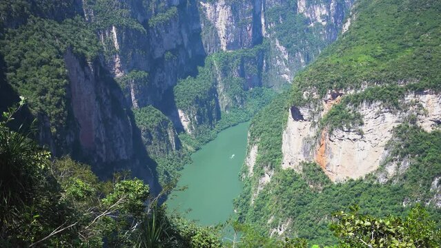 Horizontal shot of Sumidero canyon from above. Chiapas, Mexico.