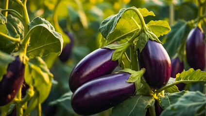 ripe  vegetable eggplant the garden outdoors