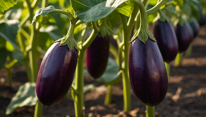 ripe eggplant the garden outdoors natural