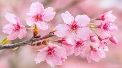 Fototapeta premium Soft detailed image of cherry blossoms emphasizing the beauty and delicate nature of spring floral life