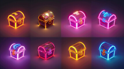 Treasure Chest Icon: Glowing Chest for Hidden Rewards. Multiple Icons. Icon Concept Isolated Premium Vector. White Background