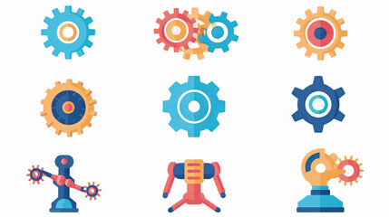 Robot Gear Icon: Gears for Robot Construction and Upgrades. Multiple Icons. Icon Concept Isolated Premium Vector. White Background
