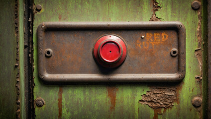 red, panic button on a rusty background, startup concept.