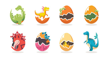 Dinosaur Egg Icon: Cracked Egg for Dinosaur Discoveries. Multiple Icons. Icon Concept Isolated Premium Vector. White Background